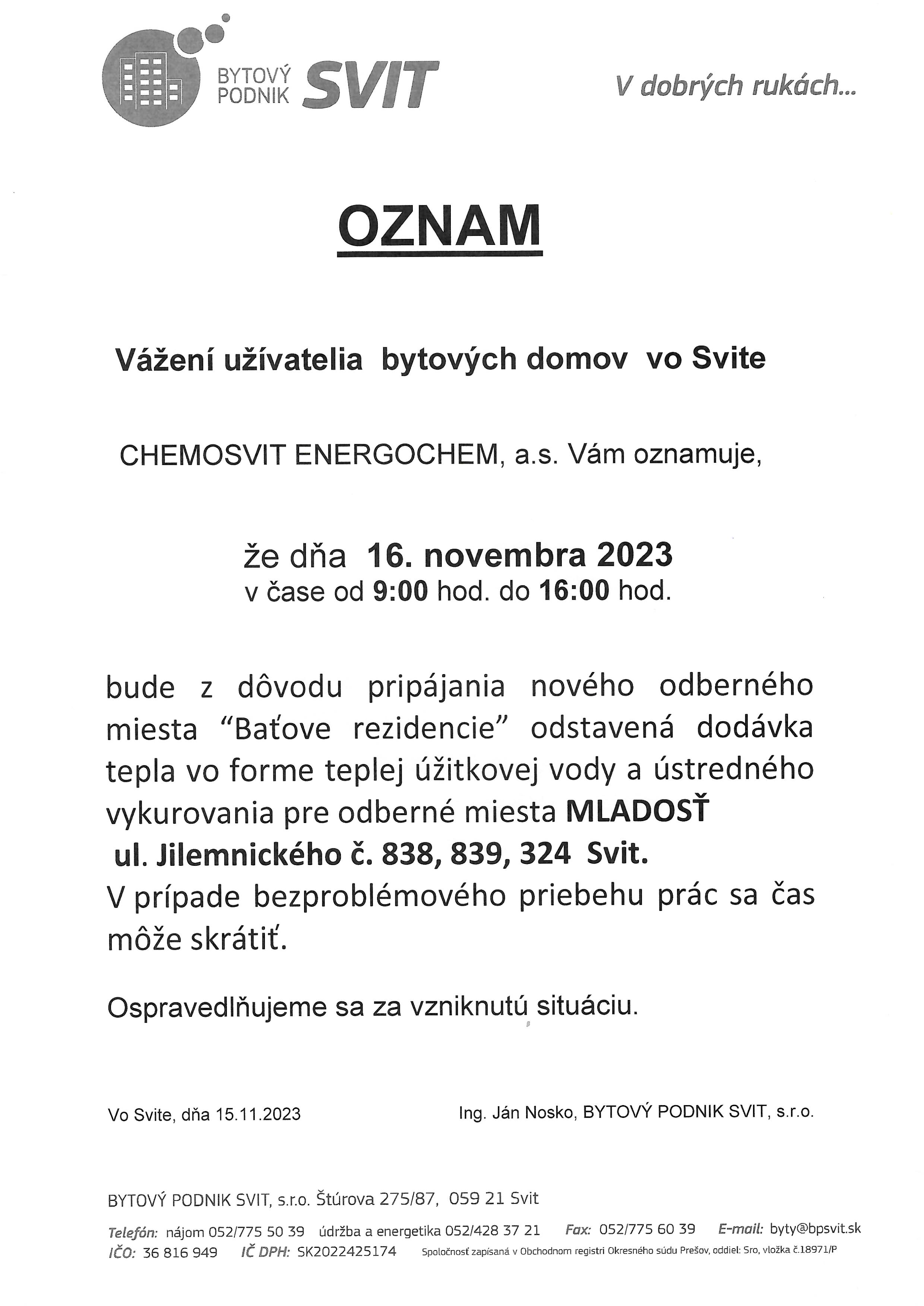 Oznam 16.11.2023