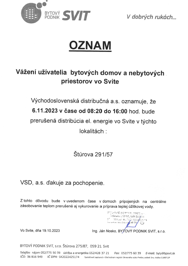 Oznam elektrina 231106