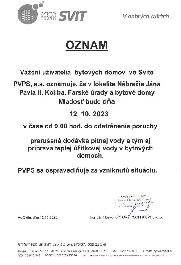 Oznam voda 231012