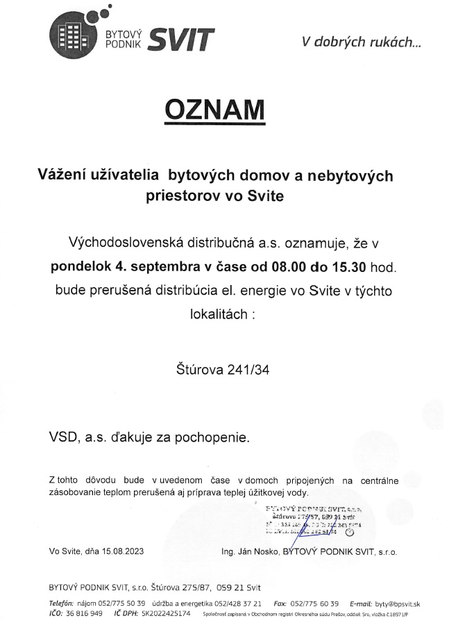 Oznam elektrina 230904